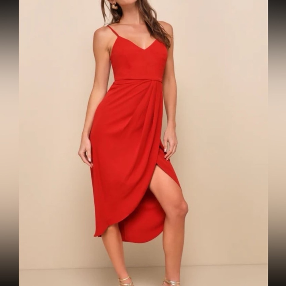 Lulus Reinette Rust Red Midi Dress